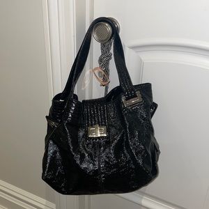 Authentic, black patent leather Kooba tote
